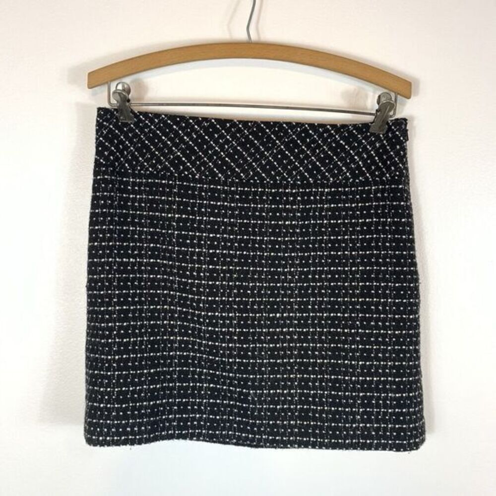 VTG Y2K Loft Tweed Black White Mini Pencil Skirt Dark Academia Lined Size 2